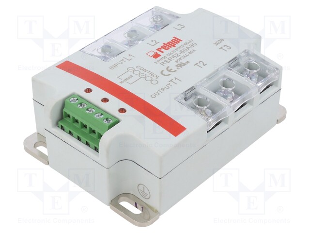Relay: solid state; Ucntrl: 90÷280VAC; 80A; 24÷660VAC; 3-phase