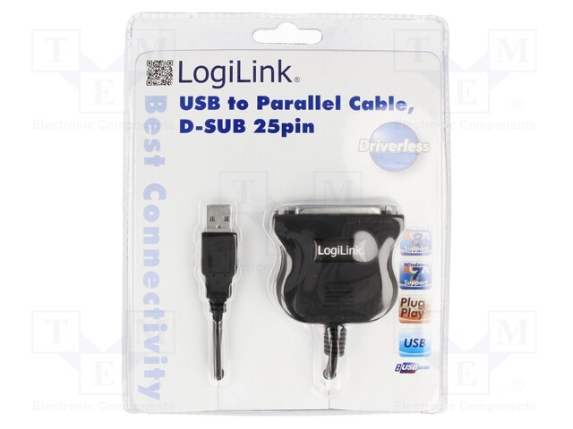 Adapter USB-LPT; USB 1.1; USB A plug,D-Sub 25pin LPT socket