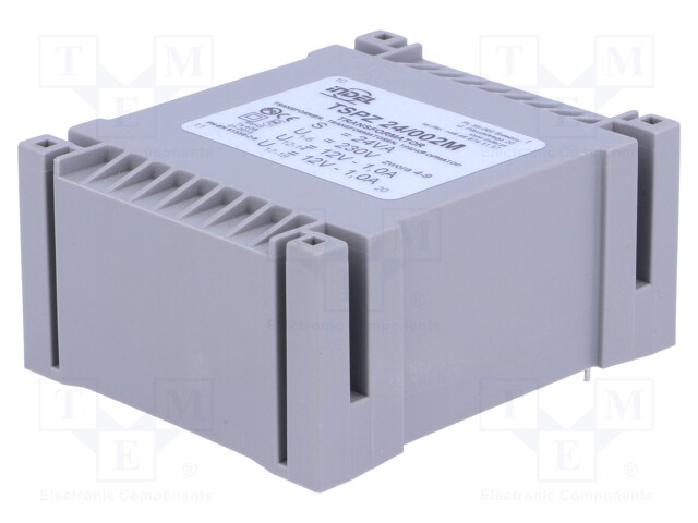 Transformer: encapsulated; 24VA; 230VAC; 12V; 12V; 1A; 1A; IP00; 500g