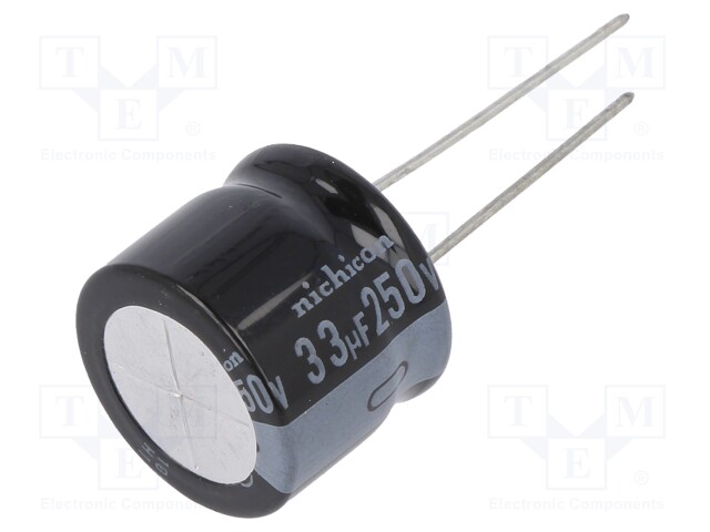 Capacitor: electrolytic; THT; 33uF; 250VDC; Ø18x15mm; Pitch: 7.5mm