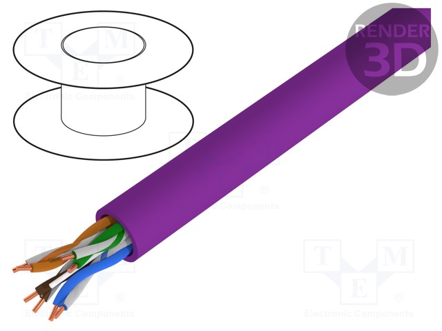 Wire; U/UTP; 6; solid; Cu; 4x2x23AWG; LSZH; violet; 500m; CPR: Dca