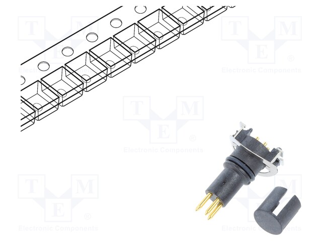 Connector: M8; male; PIN: 4; vertical; on PCBs; socket; 3A; 30V