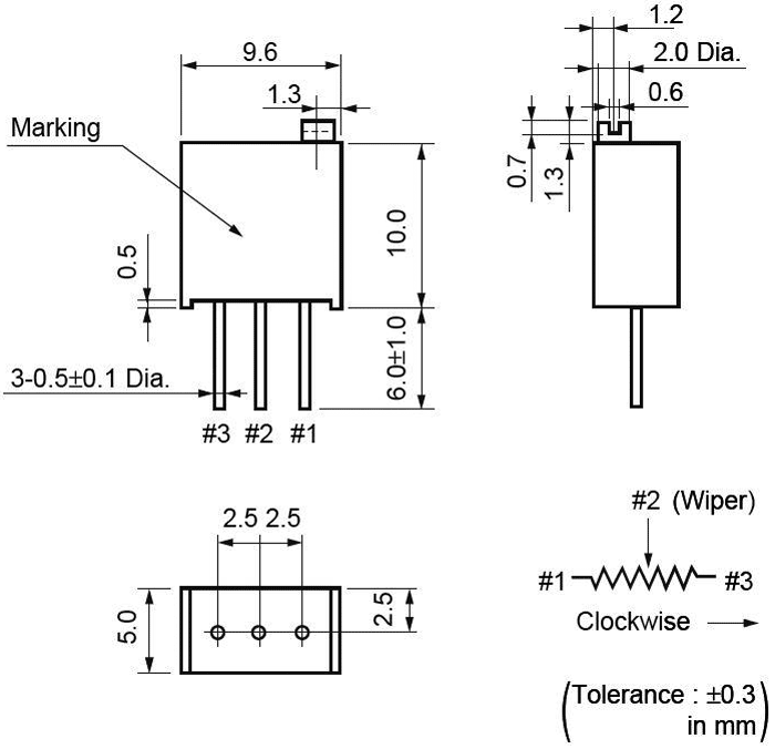 Potentiometer: mounting; vertical; 500kΩ; 500mW; THT; ±10%; linear