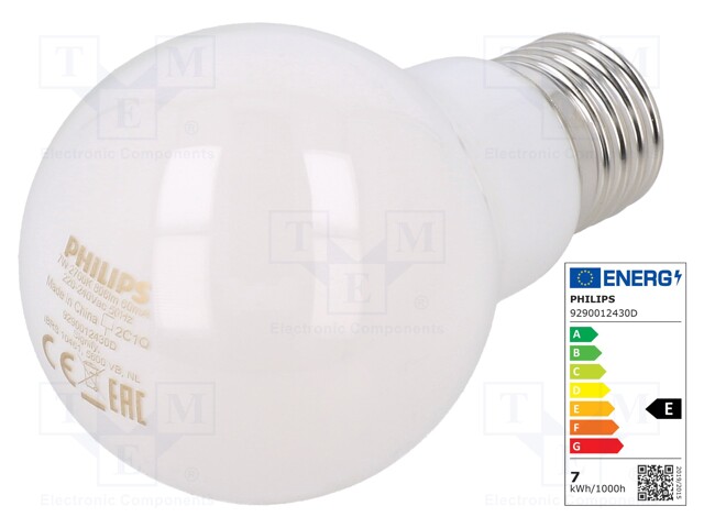 LED lamp; warm white; E27; 230VAC; 806lm; 7W; 2700K; CRImin: 80