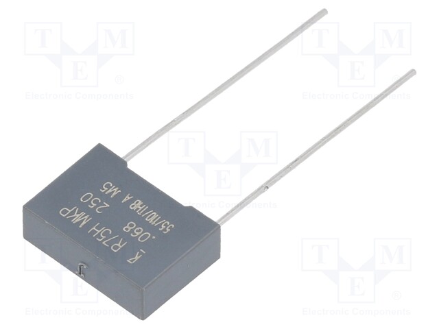 DC Film Capacitor, 0.068 µF, 250 V, Metallized PP, ± 5%, R75H Series, Radial Box