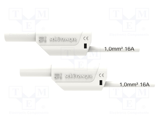 Test lead; 16A; banana plug 4mm,both sides; Urated: 1kV; white