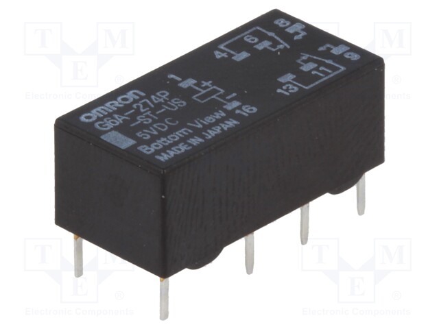 Relay: electromagnetic; DPDT; Ucoil: 5VDC; 0.5A/125VAC; 2A/30VDC