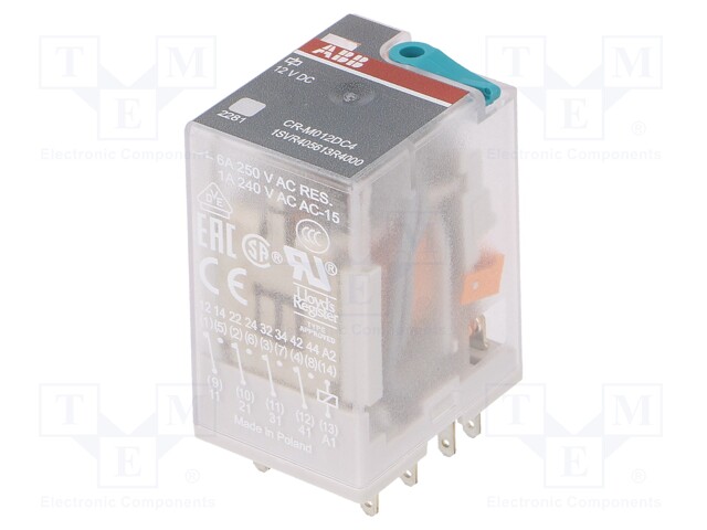 Relay: electromagnetic; 4PDT; Ucoil: 12VDC; 6A; max.250VAC