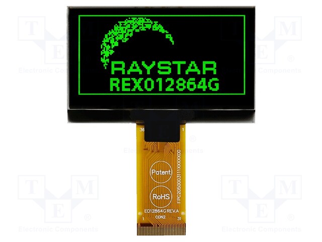 Display: OLED; graphical; 2.42"; 128x64; Dim: 60.5x37x2.15mm; green