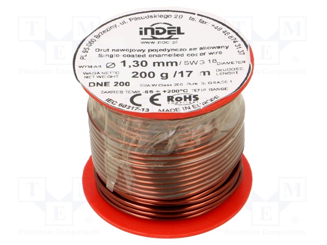 Coil wire; single coated enamelled; 1.3mm; 200g; -65÷200°C