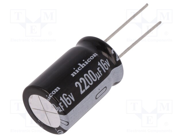 Capacitor: electrolytic; THT; 2200uF; 16VDC; Ø16x25mm; Pitch: 7.5mm