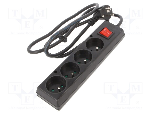 Extension lead; Sockets: 4; black; 3x1,5mm2; 1.5m; 16A