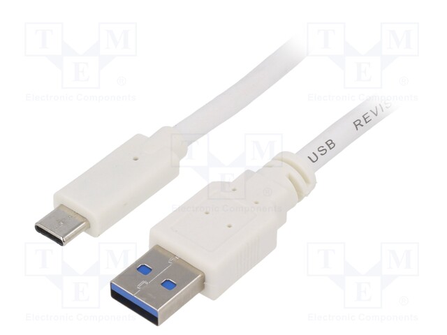 Cable; USB 3.0; USB A plug,USB C plug; gold-plated; 0.5m; white