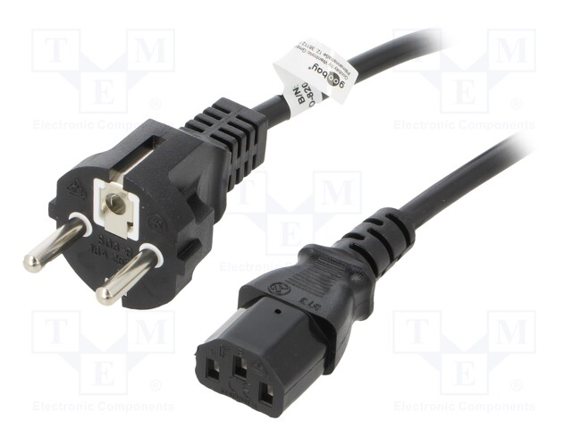 Cable; IEC C13 female,IEC C14 male; PVC; 1.5m; black; 10A; 250V