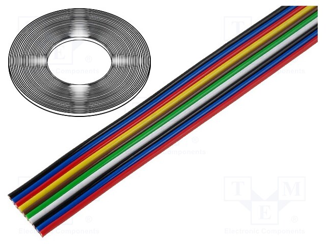 Wire: ribbon; stranded; Cu; 10x0,35mm2; unshielded; PVC; 500V; 50m