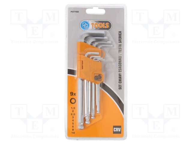 Wrenches set; hex key,spherical; Chrom-vanadium steel; 9pcs.