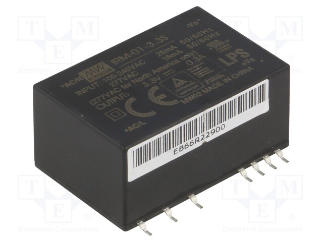 Power supply: switched-mode; modular; 1W; 3.3VDC; 33.7x22.2x16mm