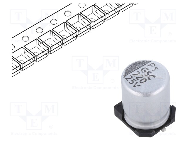 Capacitor: electrolytic; SMD; 220uF; ±20%; -55÷105°C; Series: GSC