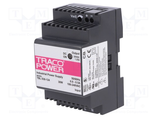 Power supply: switched-mode; 30W; 24VDC; 24÷28VDC; 1.25A; 160g