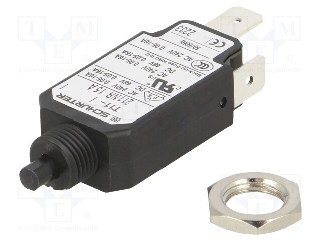 Circuit breaker; Urated: 240VAC; 48VDC; 15A; SPST; Poles: 1; screw