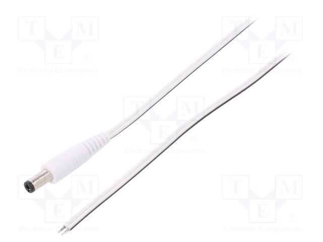 Cable; wires,DC 5,5/2,5 plug; straight; 0.5mm2; white; 3m