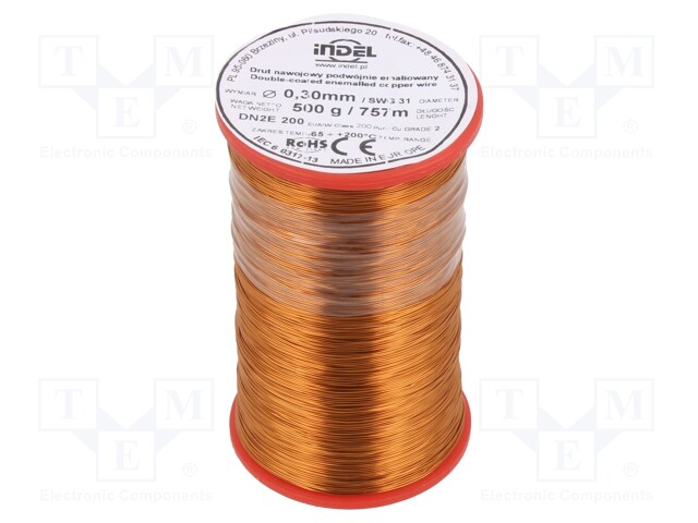 Coil wire; double coated enamelled; 0.3mm; 500g; -65÷200°C