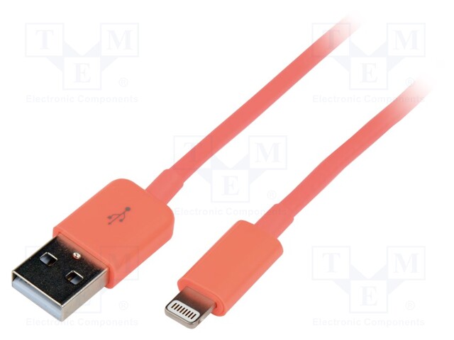 Cable; USB 2.0; USB A plug,Apple Lightning plug; 1m; pink