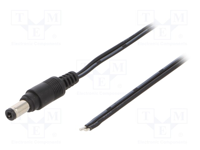 Cable; wires,DC 5,5/2,5 plug; straight; 0.5mm2; black; 1.5m