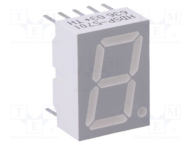 Display: LED; 7-segment; 14.22mm; 0.56"; No.char: 1; yellow; anode