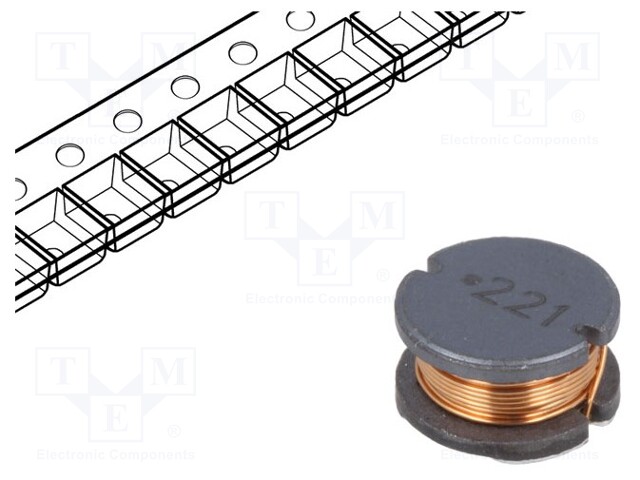 Inductor: wire; SMD; 220uH; 660mA; ±10%; Q: 12; Ø: 10mm; H: 6mm; 730mΩ