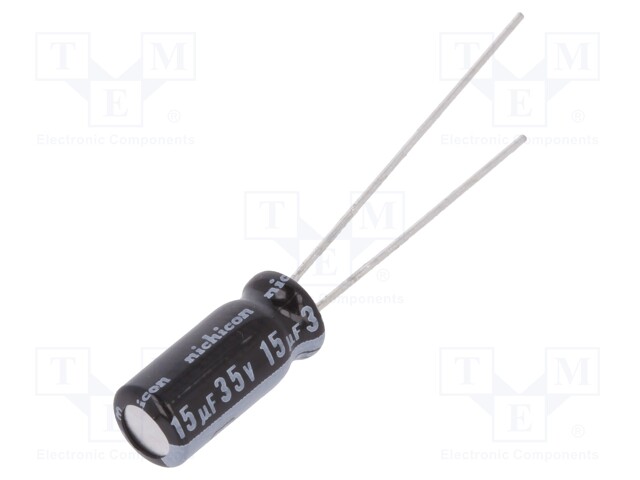 Capacitor: electrolytic; THT; 15uF; 35VDC; Ø5x11mm; Pitch: 2mm; ±20%