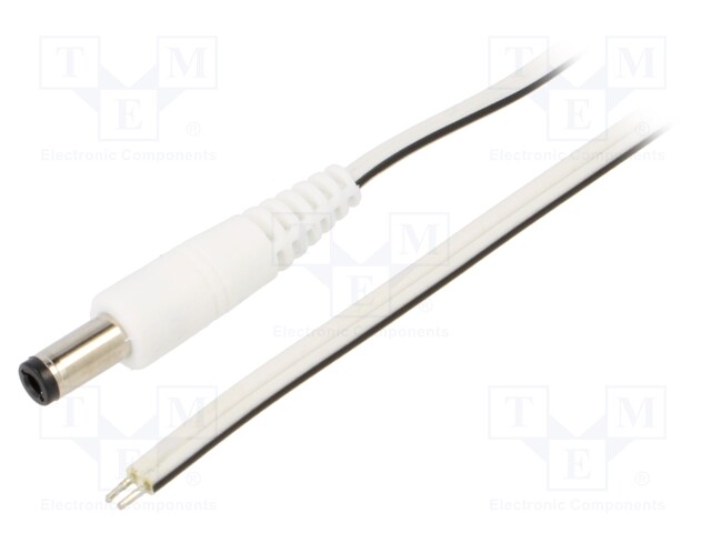 Cable; wires,DC 5,5/2,5 plug; straight; 0.5mm2; white; 1.5m