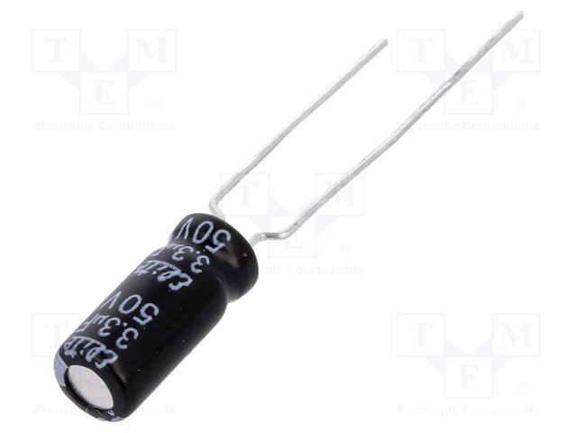 Capacitor: electrolytic; THT; 3.3uF; 50VDC; Ø5x11mm; Pitch: 5mm