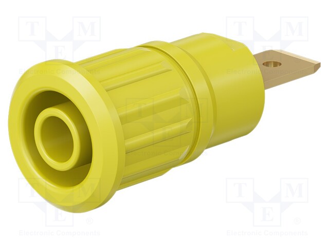 Socket; 4mm banana; 32A; 1kV; yellow; gold-plated; on panel