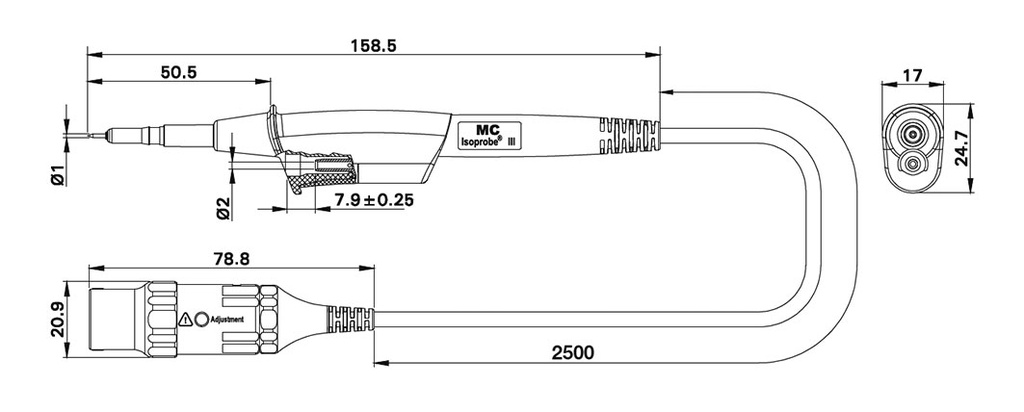 Probe: for oscilloscope; 0÷250MHz; 10: 1; 1.3ns; 10÷30pF; grey; 2.5m