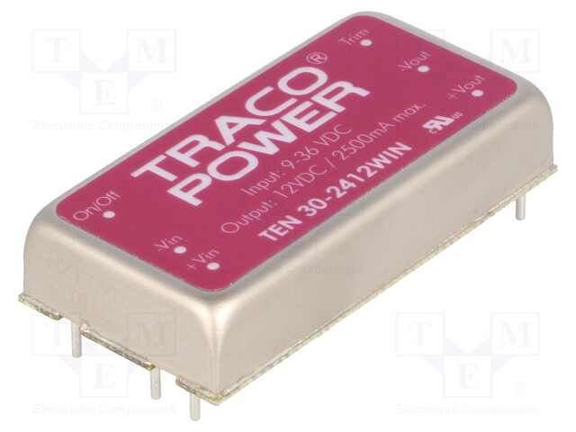 Converter: DC/DC; 30W; Uin: 9÷36V; 12VDC; Iout: 2500mA; 2"x1"; 31g