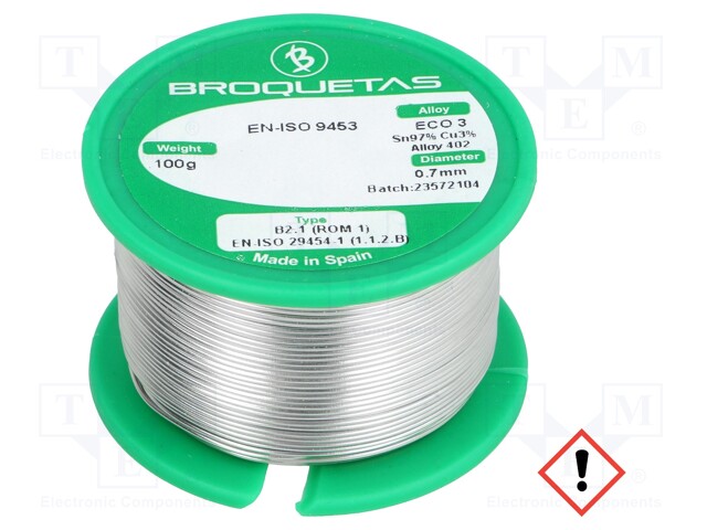 Soldering wire; Sn97Cu3; 0.7mm; 100g; lead free; Package: reel