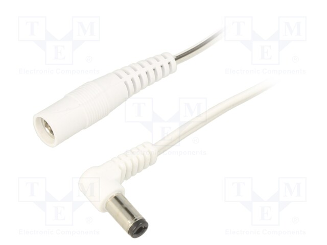 Cable; DC 5,5/2,5 plug,DC 5,5/2,5 socket; angled; 0.5mm2; white