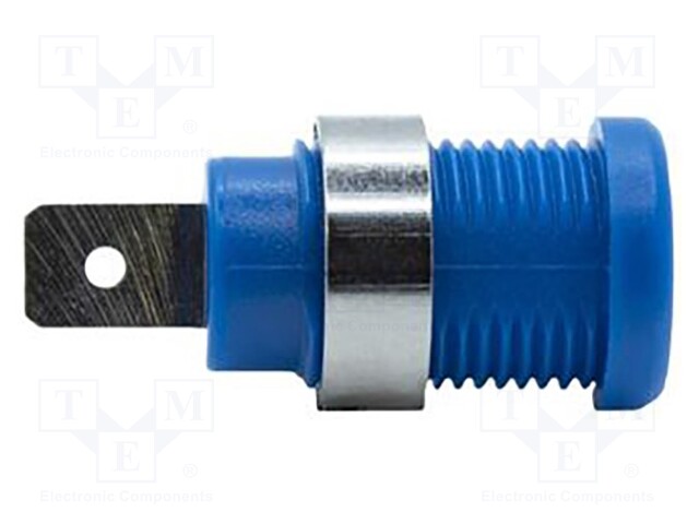 Socket; 4mm banana; 35A; 1kV; blue; nickel plated; on panel,screw