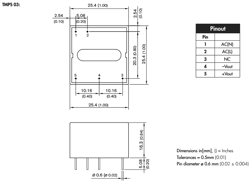 Converter: AC/DC; 3W; Uout: 15VDC; Iout: 200mA; 78%; Mounting: PCB