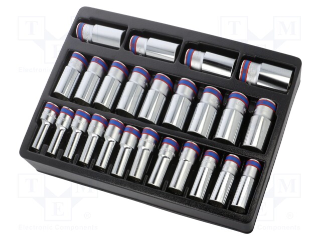 "SOCKET SET 1/2"" 25p. LONG 12 point 8 - 36mm, TROLLEY INSER