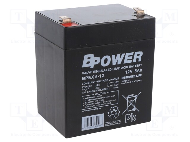 Re-battery: acid-lead; 12V; 5Ah; AGM; maintenance-free; BPEX