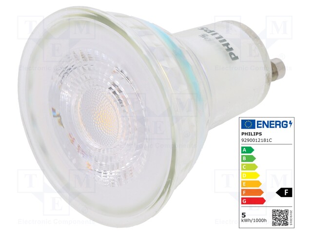 LED lamp; warm white; GU10; 230VAC; 370lm; 4.6W; 36°; 3000K