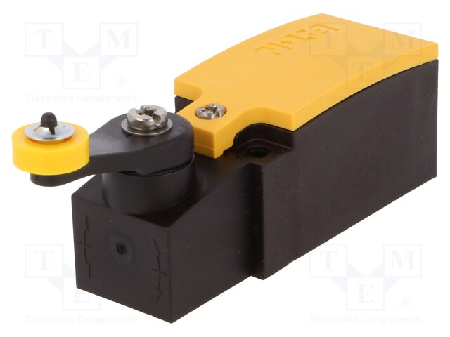Limit switch; lever R 27mm, plastic roller Ø14mm; NO + NC; 6A
