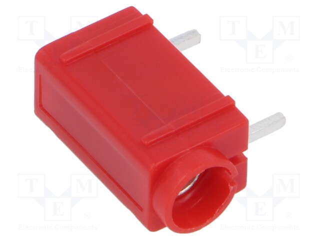 Socket; 4mm banana; 24A; 24mm; red; silver plated; PCB