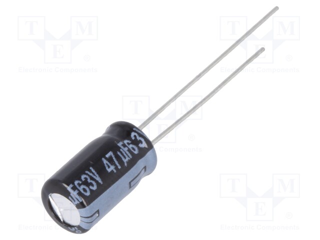 Capacitor: electrolytic; low impedance; THT; 47uF; 63VDC; ±20%