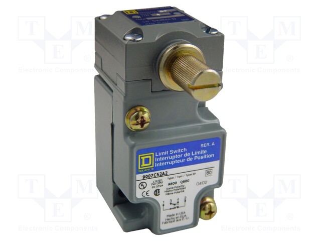 Limit Switch, Rotary, SPDT-DB, 6 A, 120 V, 0.45 N-m, 9007 Series