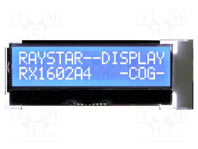 Display: LCD; alphanumeric; COG,STN Negative; 16x2; blue; LED