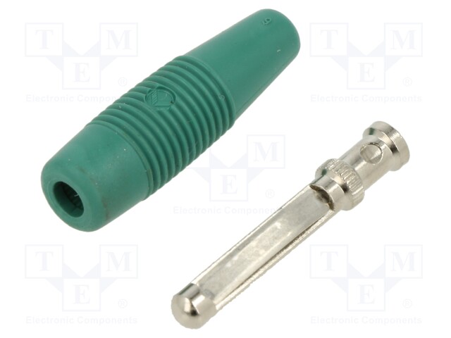 Plug; 4mm banana; 30A; 60VDC; green; non-insulated; 3mΩ; 2.5mm2