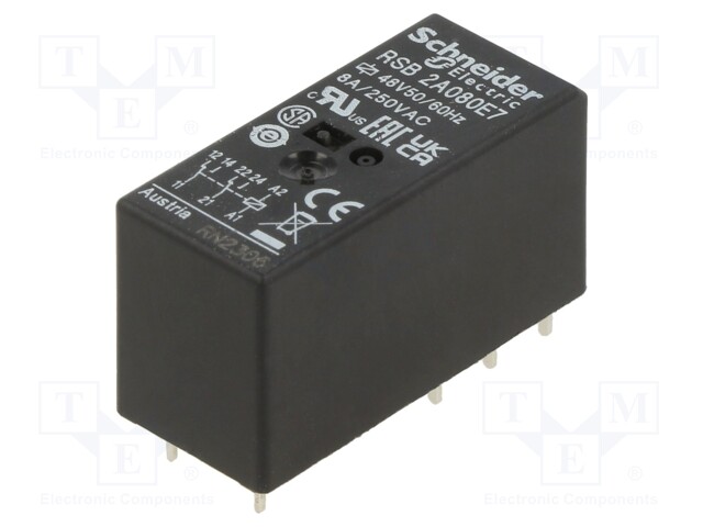 Power Relay, DPDT, 48 VAC, 8 A, RSB Series, Socket